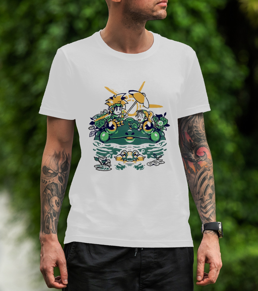 Hot Summer Swamp Frog Nature Characters Relaxing In Sun With Tropical Plants T-Shirt