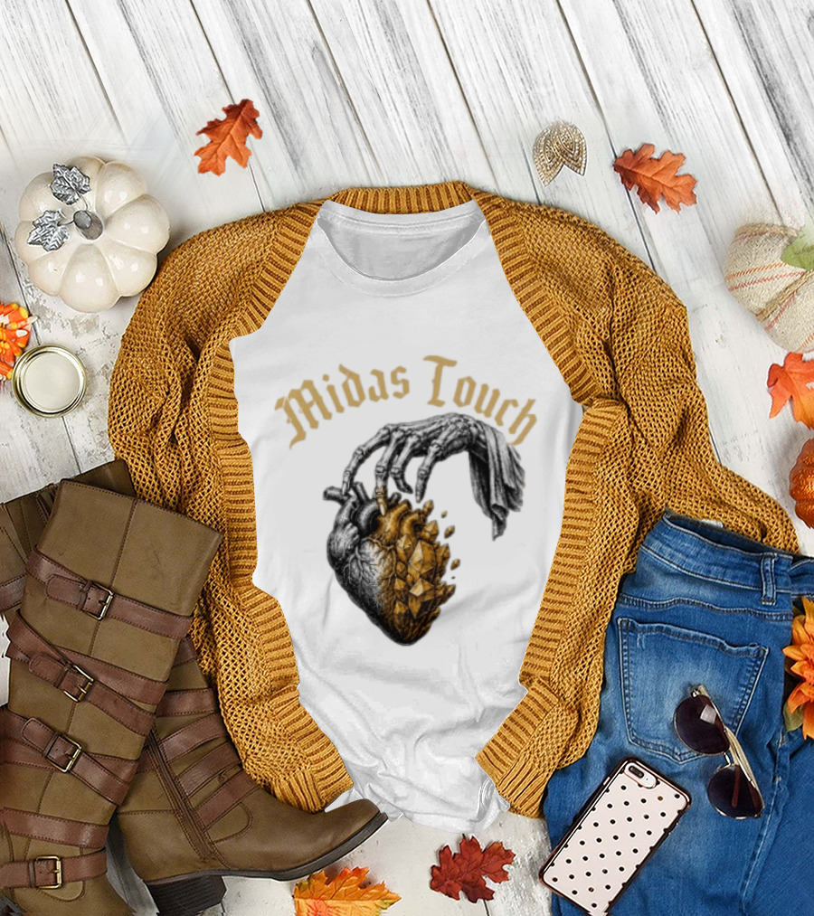 Midas Touch Skeleton Hand Crystal Heart T-Shirt