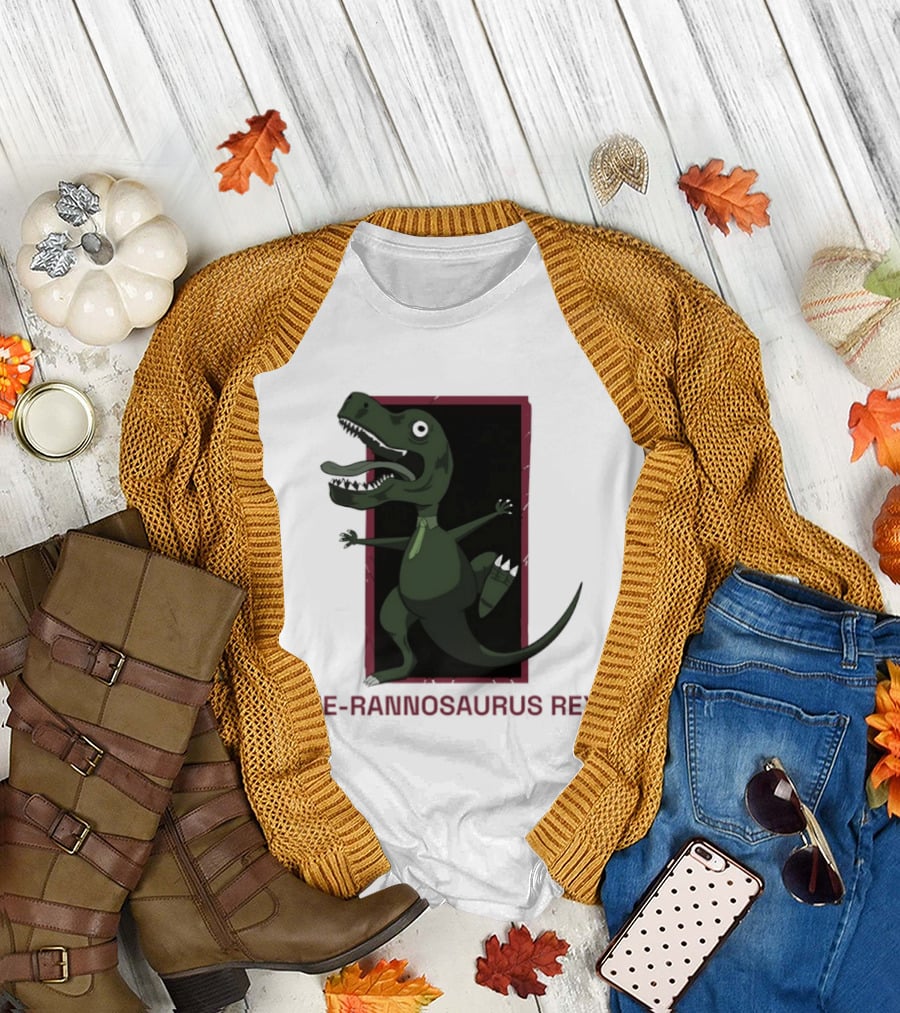 TIE RANNOSAURUS REX Dinosaur Humor Pun with Green Tie T-Shirt