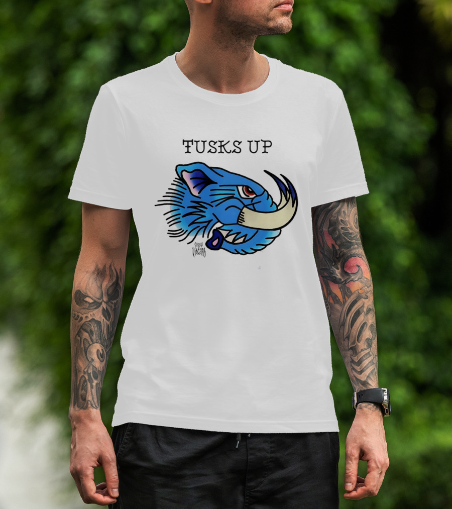 Tusks Up Blue Boar Head By Ghou Viscera T-Shirt
