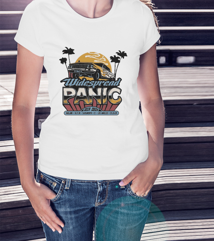 Widespread Panic California Tour 2026 Oakland Sacramento Los Angeles July Dates Retro Car Sunset T-Shirt