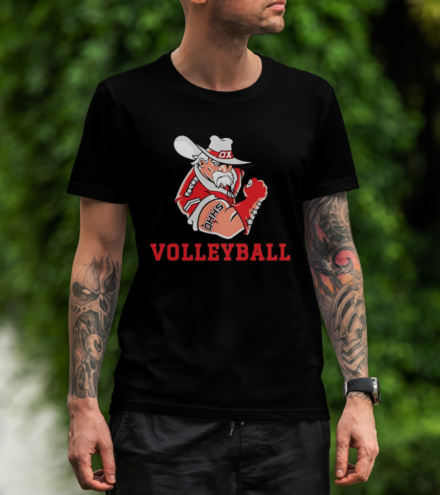 DHHS Volleyball Ox Mascot With Cowboy Hat And Gloves T-Shirt