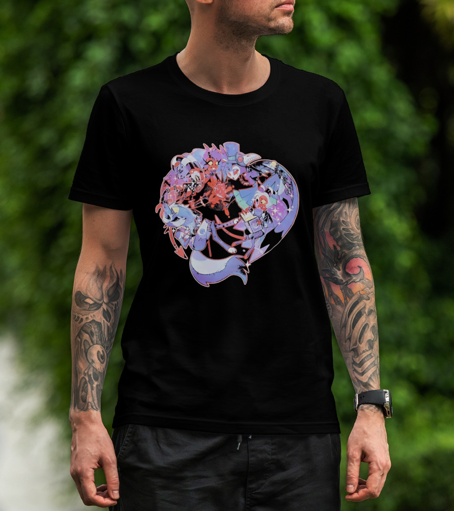 Helluva Boss Blitzø Moxxie Heart Character Collage T-Shirt