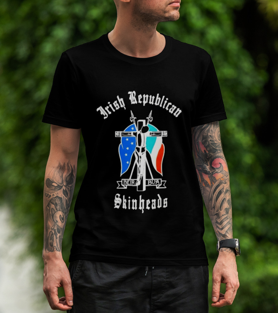Irish Republican Skinheads Beir Bua Flag Cross T-Shirt