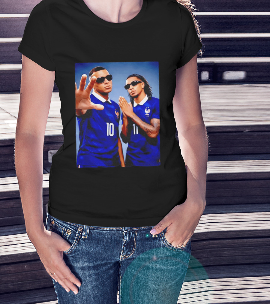 Kylian Mbappe Ousmane Dembele France National Football Team Jersey Blue T-Shirt