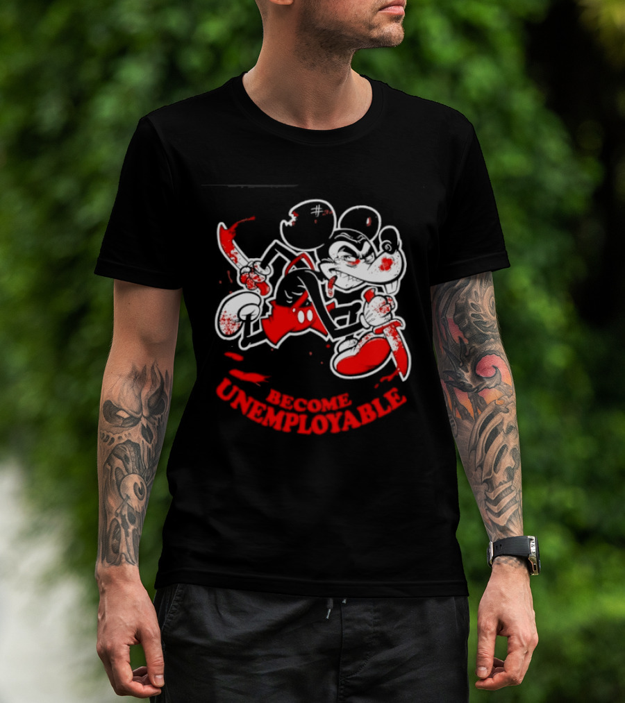 Mickey Mouse Become Unemployable Edgy Cartoon Blood Splatter T-Shirt
