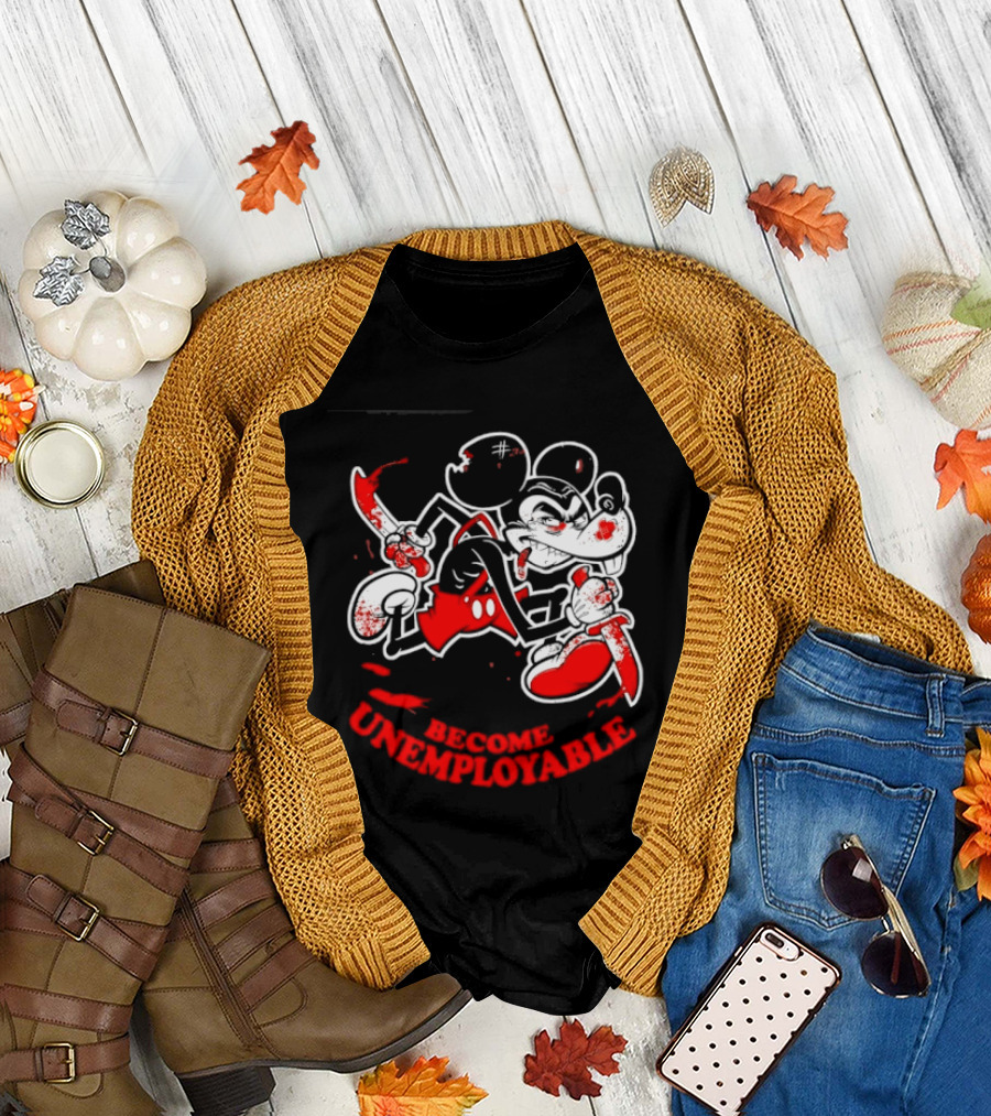 Mickey Mouse Become Unemployable Edgy Cartoon Blood Splatter T-Shirt