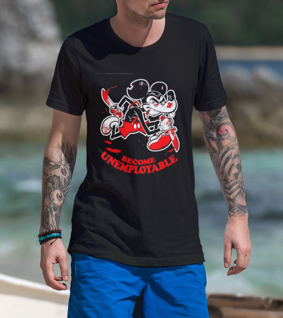 Mickey Mouse Become Unemployable Edgy Cartoon Blood Splatter T-Shirt
