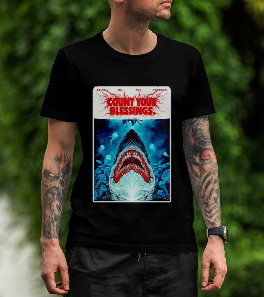 Bring Me The Horizon Count Your Blessings Shark And Jellyfish Ocean Scene T-Shirt