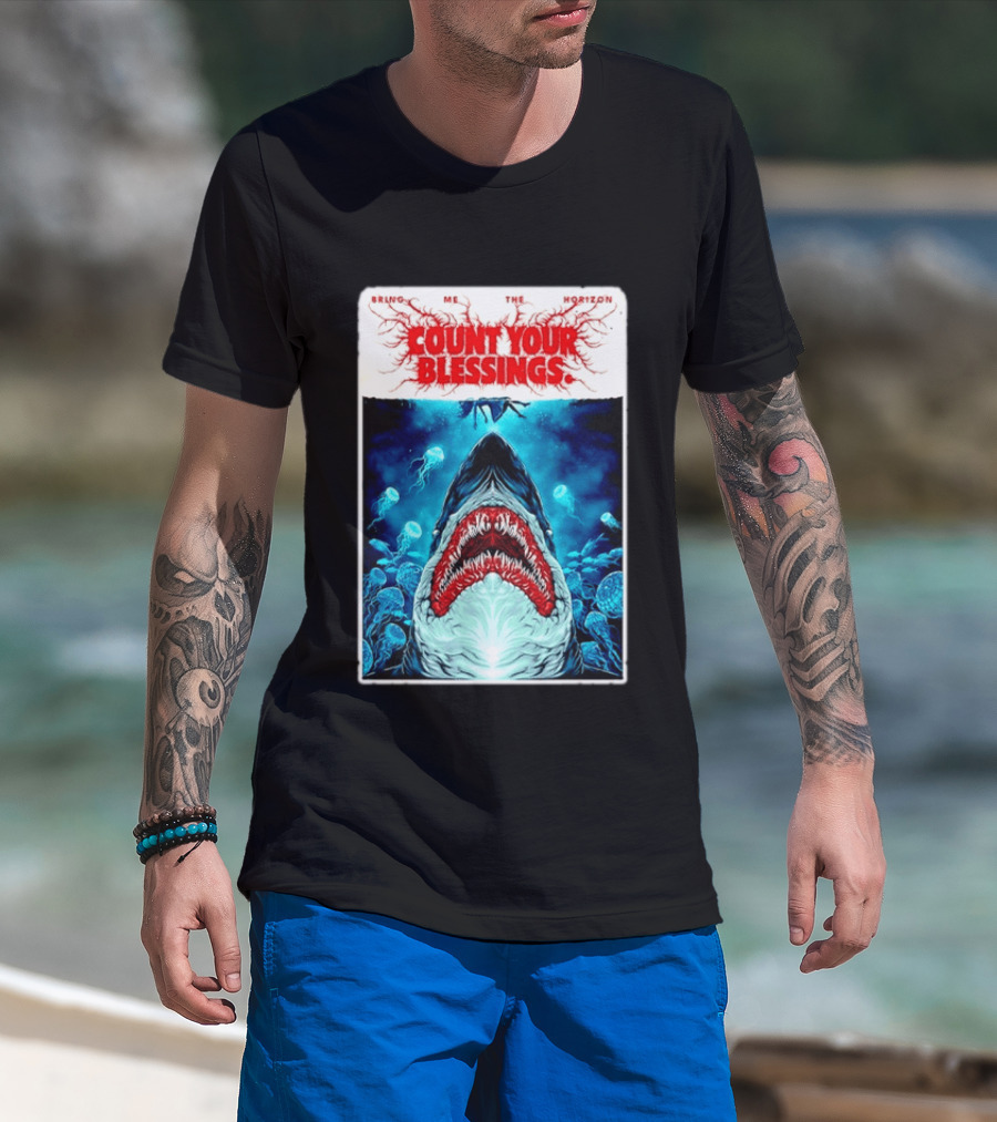 Bring Me The Horizon Count Your Blessings Shark And Jellyfish Ocean Scene T-Shirt