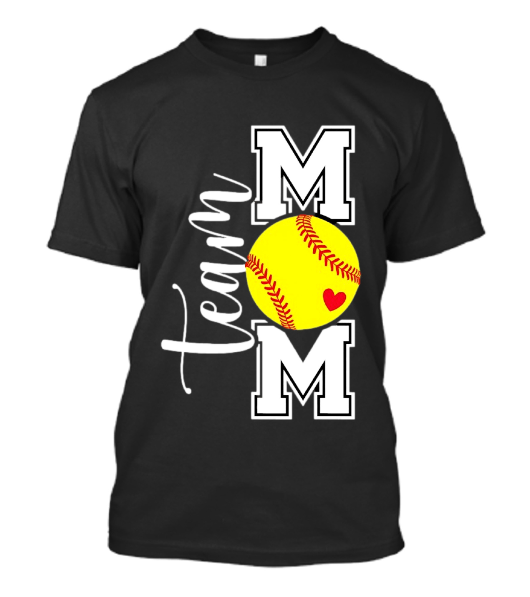 Team Mom Softball Yellow Heart Ball T-Shirt