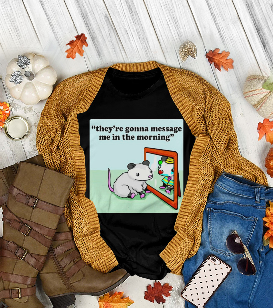 They're Gonna Message Me In The Morning Opossum Clown Mirror Reflection T-Shirt