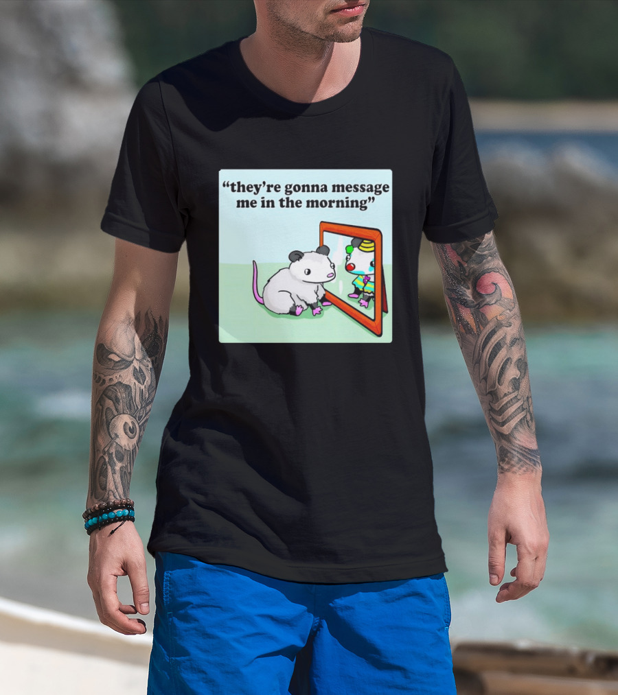 They're Gonna Message Me In The Morning Opossum Clown Mirror Reflection T-Shirt