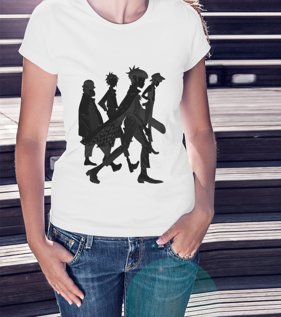 Gorillaz Band Members Silhouettes Dark Shadows Walking T-Shirt