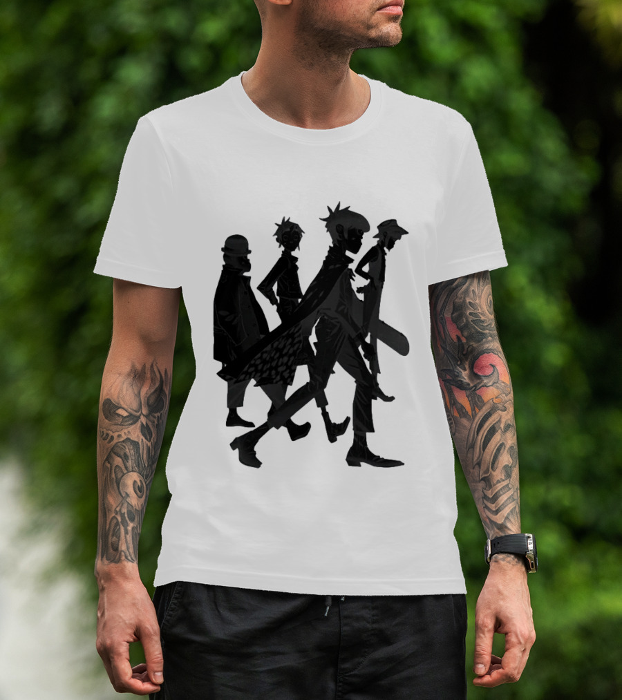 Gorillaz Band Members Silhouettes Dark Shadows Walking T-Shirt