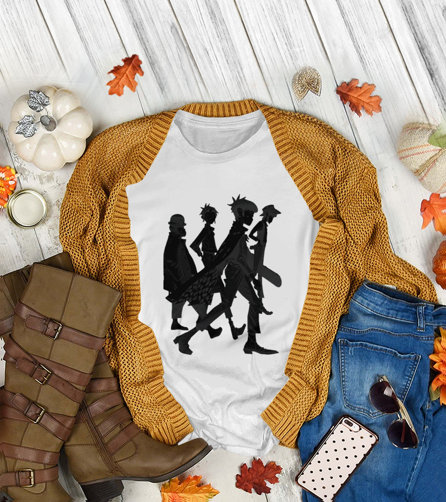 Gorillaz Band Members Silhouettes Dark Shadows Walking T-Shirt