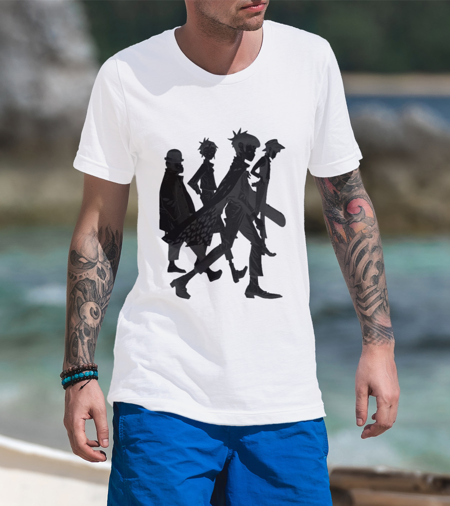 Gorillaz Band Members Silhouettes Dark Shadows Walking T-Shirt