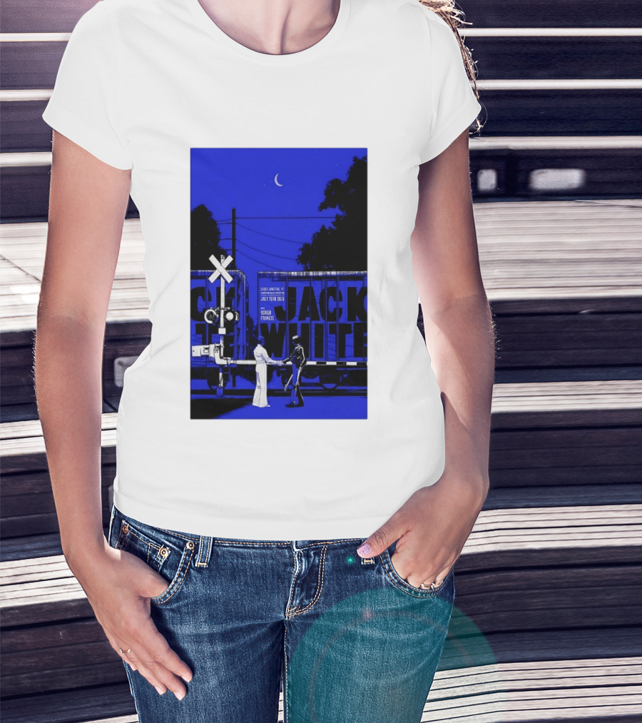 Jack White Rough Francis Essex Junction VT July 15 2026 Train Crossing Night Scene Moon T-Shirt