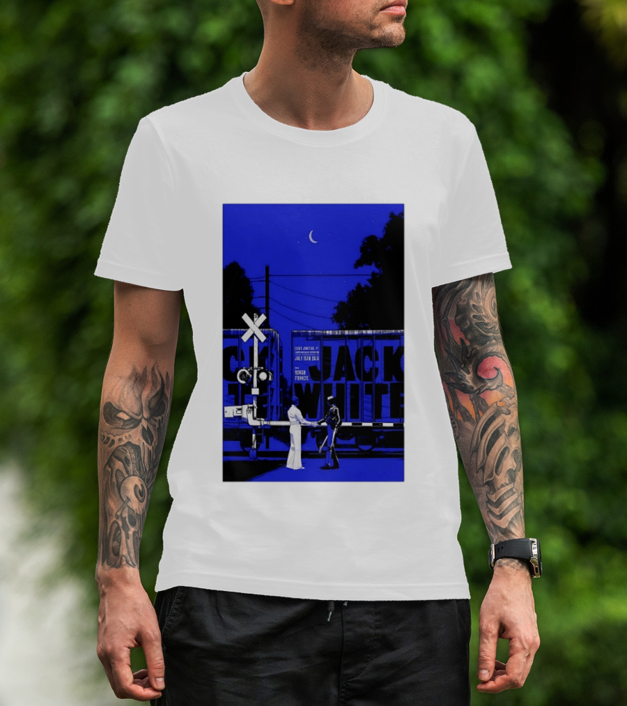 Jack White Rough Francis Essex Junction VT July 15 2026 Train Crossing Night Scene Moon T-Shirt