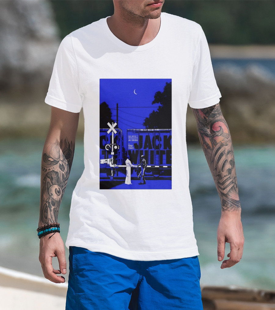 Jack White Rough Francis Essex Junction VT July 15 2026 Train Crossing Night Scene Moon T-Shirt