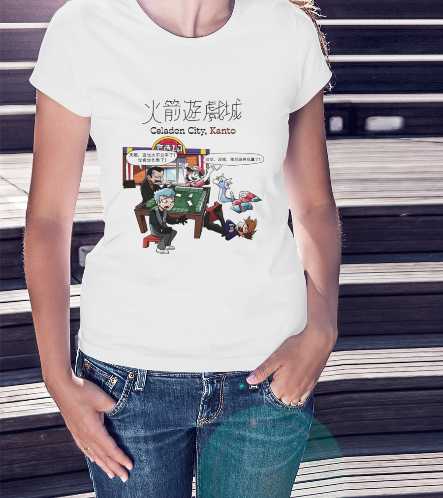 Celadon City Kanto Casino Scene With Iconic Characters T-Shirt