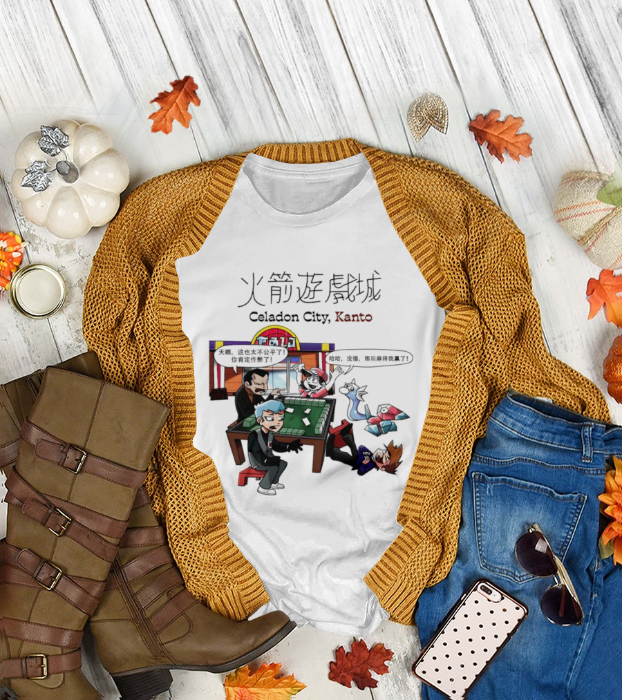 Celadon City Kanto Casino Scene With Iconic Characters T-Shirt