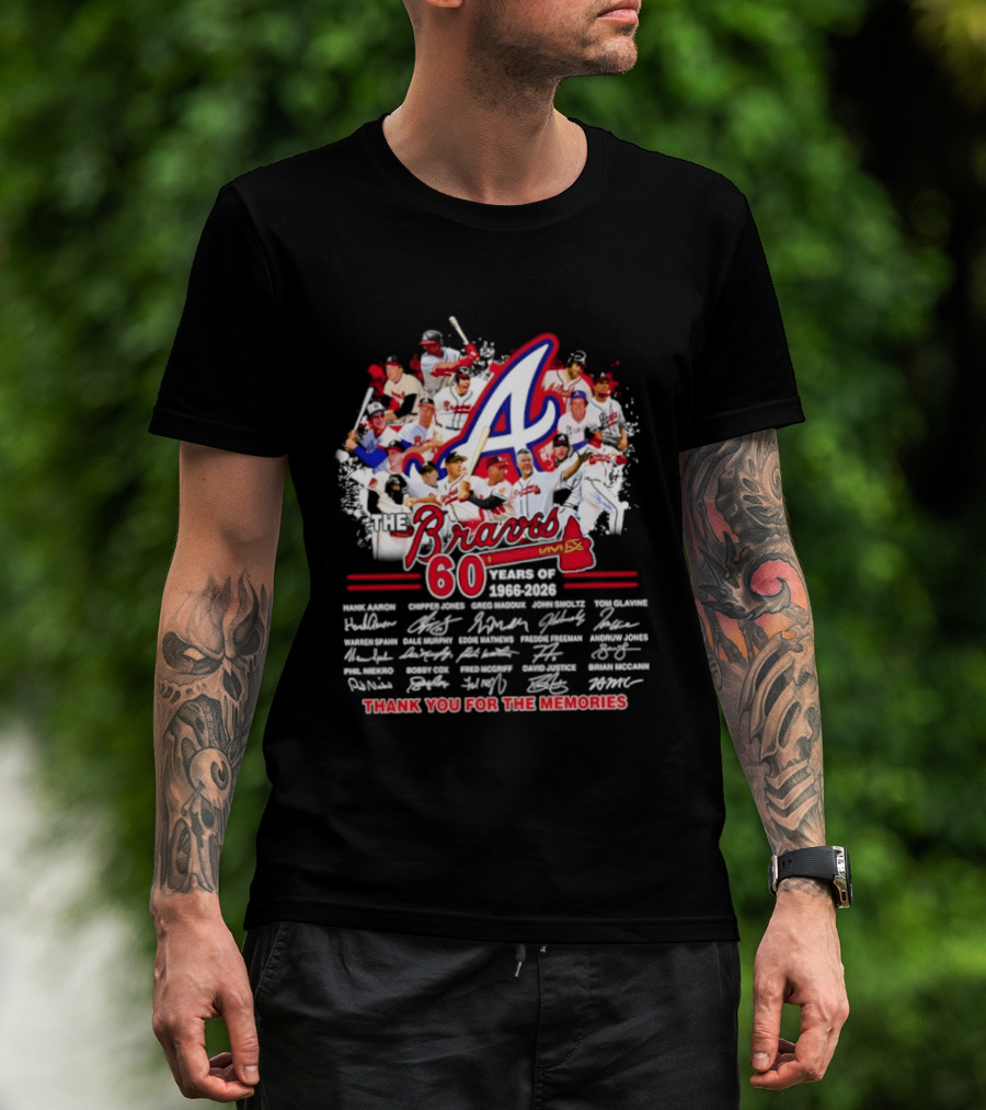 Atlanta Braves 60 Years 1966 2026 Collage Team Thank You For The Memories Autographed T-Shirt