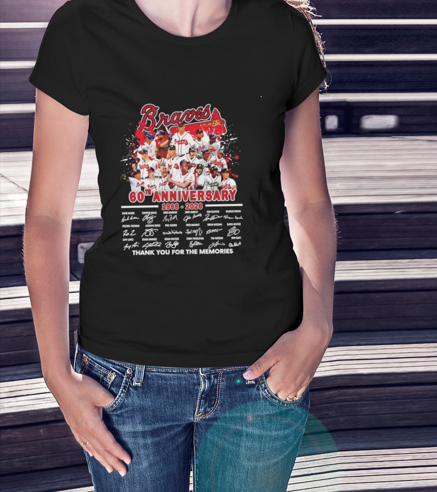 Atlanta Braves 60th Anniversary 1966 2026 Thank You For The Memories Signatures T-Shirt