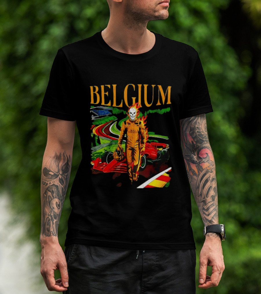 Belgium Dead Threads Formula 1 Racing Skeleton Flame Suit Track T-Shirt