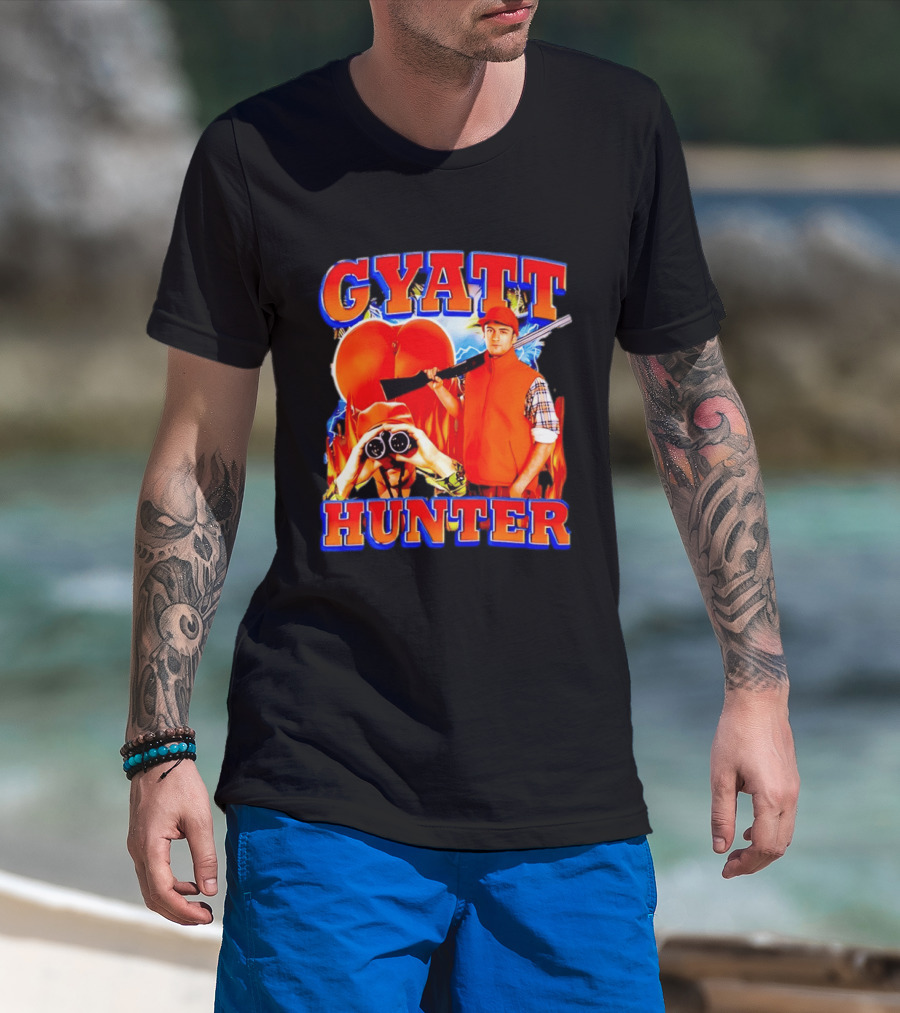 Gyatt Hunter Peach Slang With Binoculars And Rifle T-Shirt