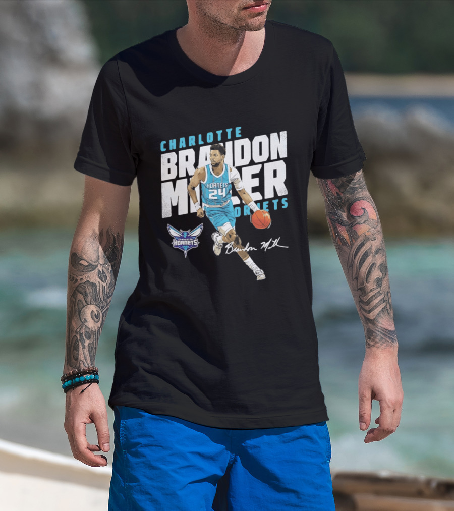 Charlotte Hornets Brandon Miller 24 Basketball Player Signature T-Shirt