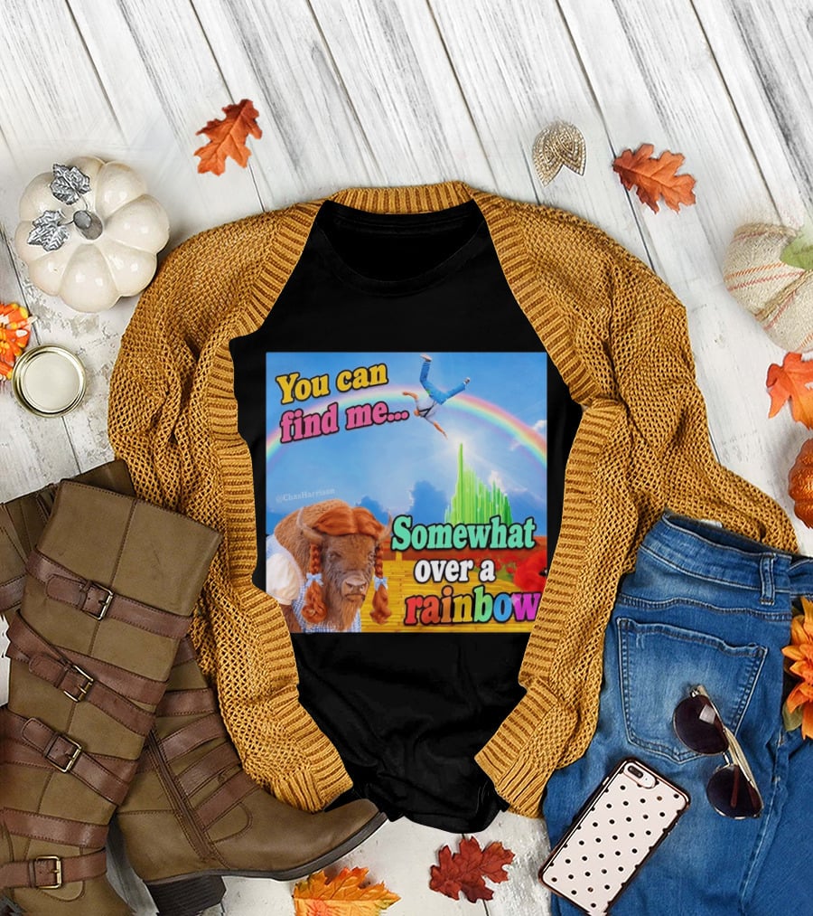 You Can Find Me Somewhat Over A Rainbow Bison Meme T-Shirt