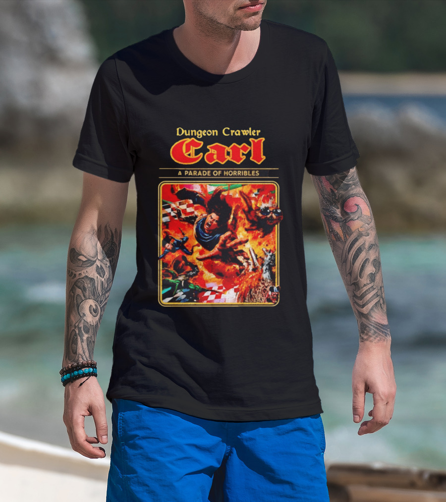 Dungeon Crawler Carl A Parade Of Horribles Fiery Adventure Scene With Characters T-Shirt