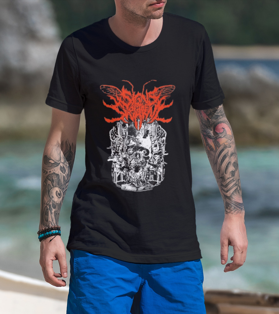 Signs Of The Swarm Skull Deathcore Metal Album Cover T-Shirt