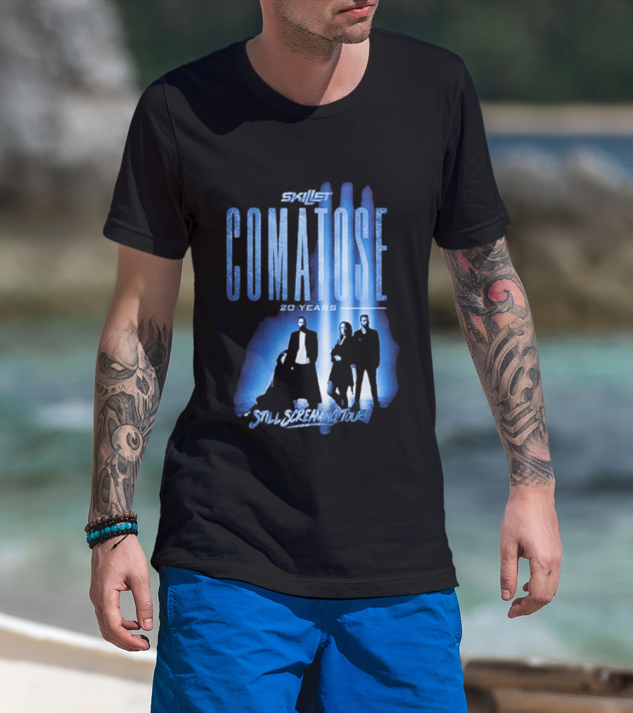 Skillet Comatose 20 Years Still Screaming Tour 2026 Band Silhouette Blue T-Shirt