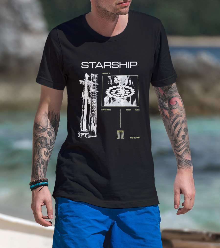 Starship Service Earth Orbit Moon Mars Beyond T-Shirt