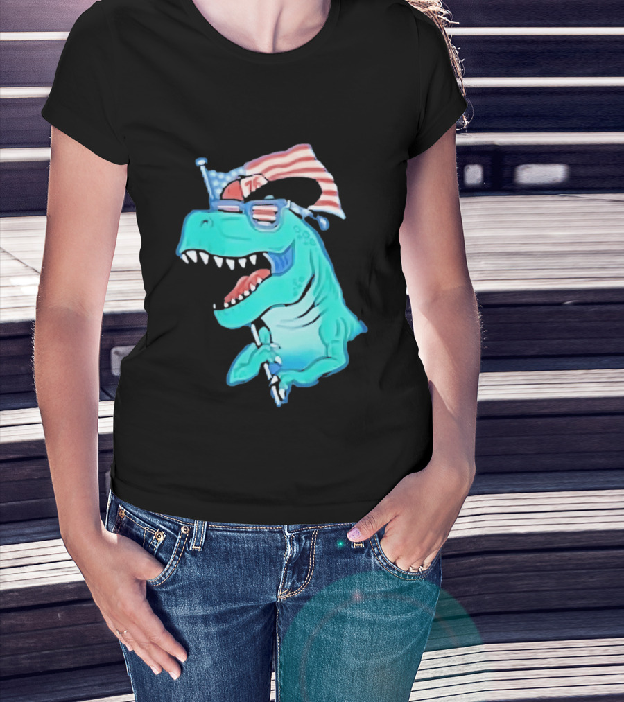 Patriotic Rex American Flag Sunglasses 76 Dinosaur T-Shirt