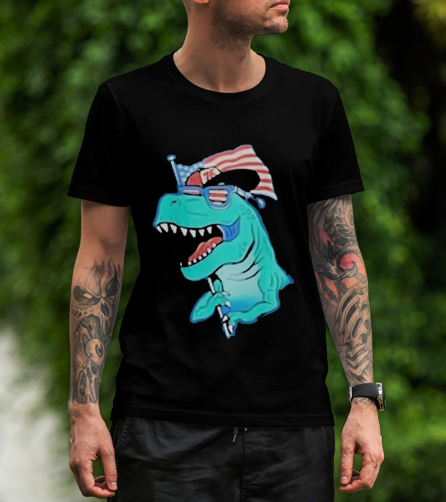 Patriotic Rex American Flag Sunglasses 76 Dinosaur T-Shirt