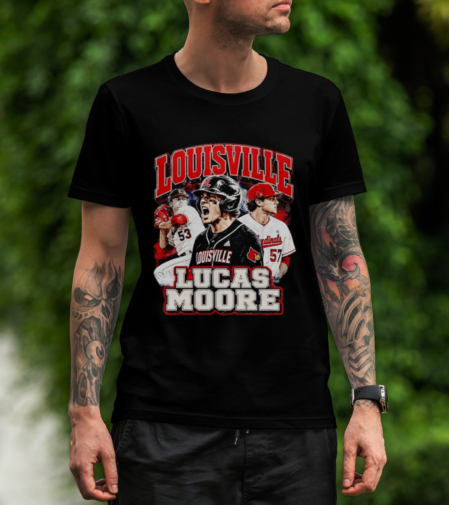 Lucas Moore Louisville Cardinals Baseball Players Dynamic Action T-Shirt