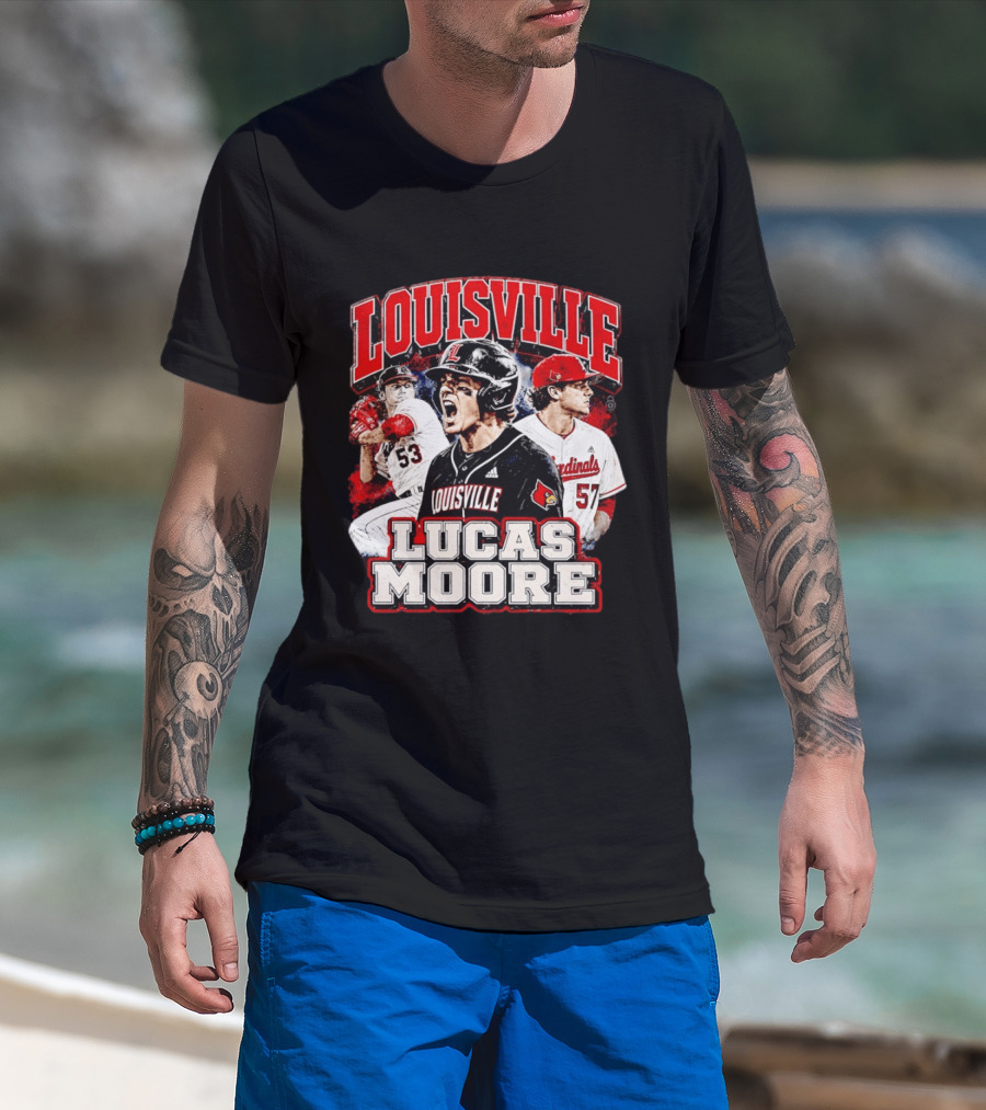 Lucas Moore Louisville Cardinals Baseball Players Dynamic Action T-Shirt