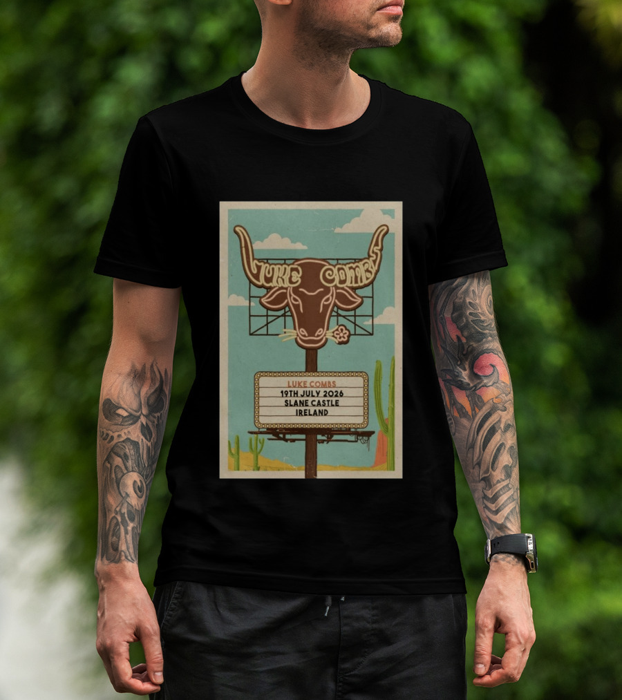 Luke Combs 19th July 2026 Slane Castle Ireland Bullhead Cactus Clouds T-Shirt