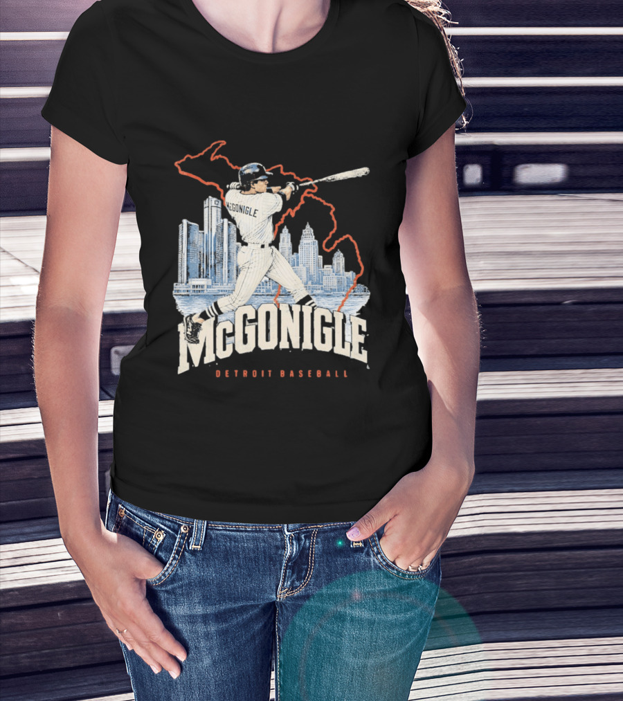 McGonigle Detroit Baseball Vintage Player Retro Skyline T-Shirt