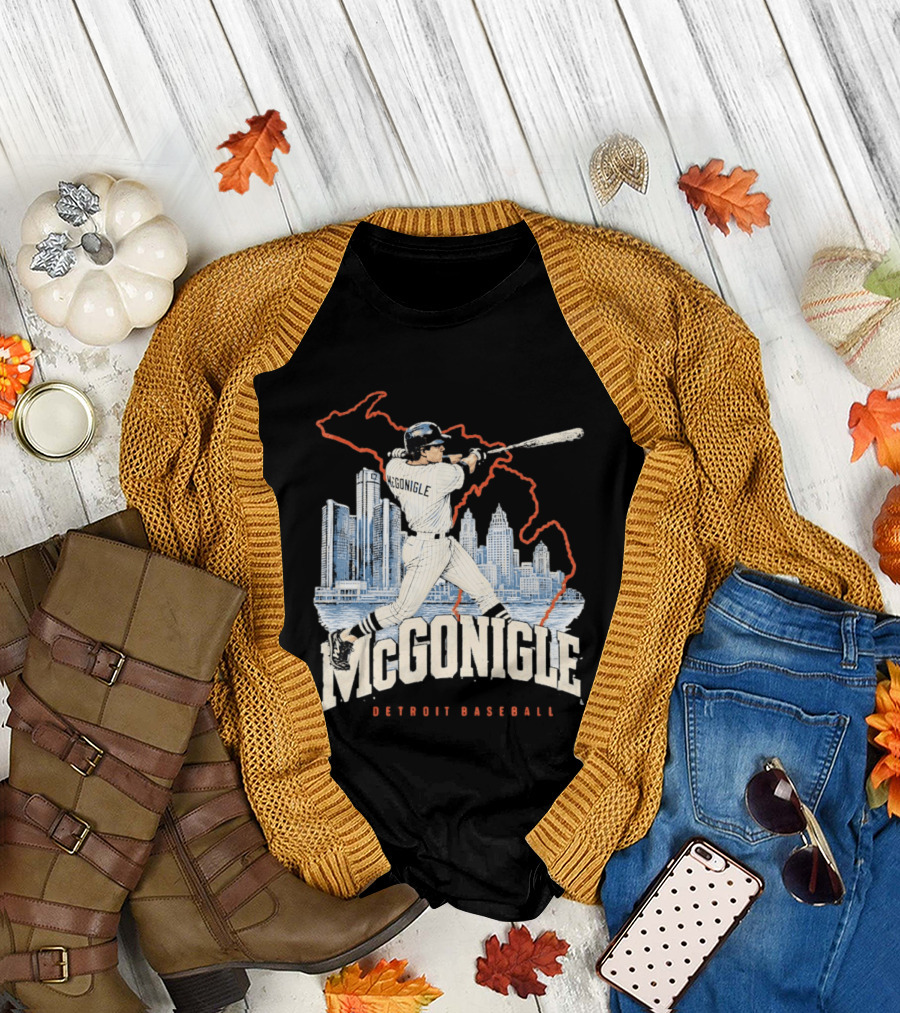 McGonigle Detroit Baseball Vintage Player Retro Skyline T-Shirt