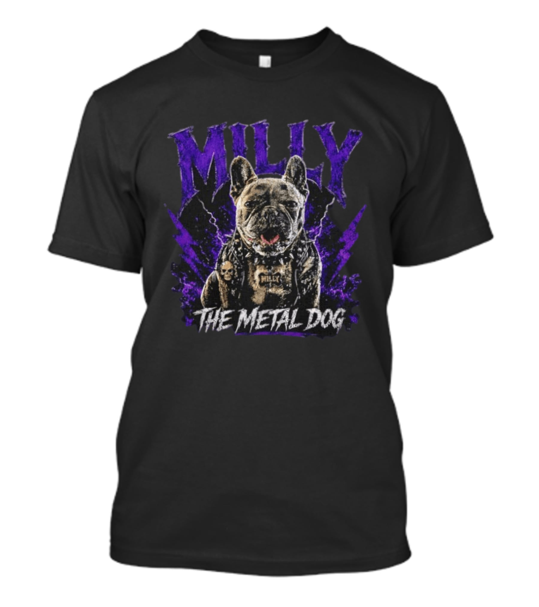 Milly The Metal Dog Purple Lightning Skull Vest Punk Rock T-Shirt