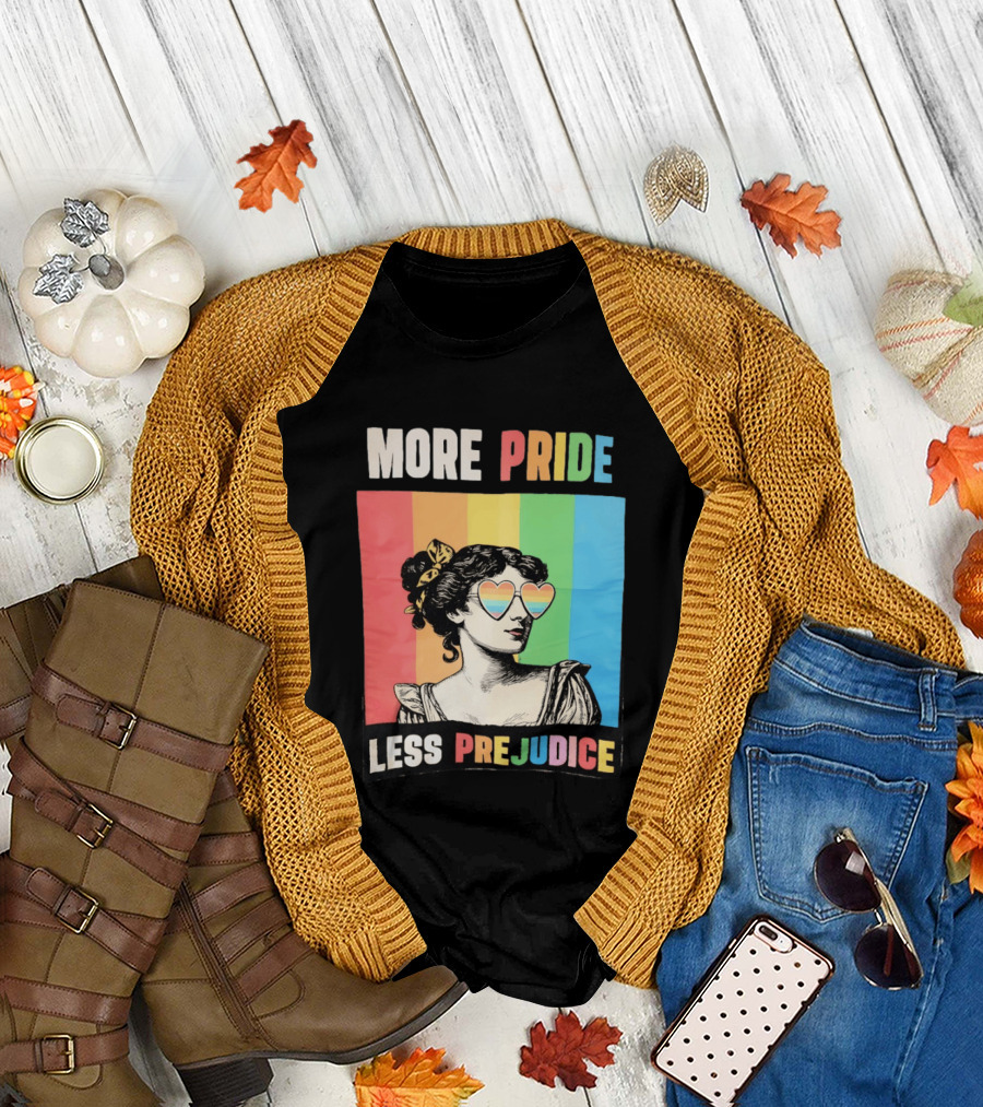More Pride Less Prejudice Rainbow Heart Sunglasses Regency T-Shirt