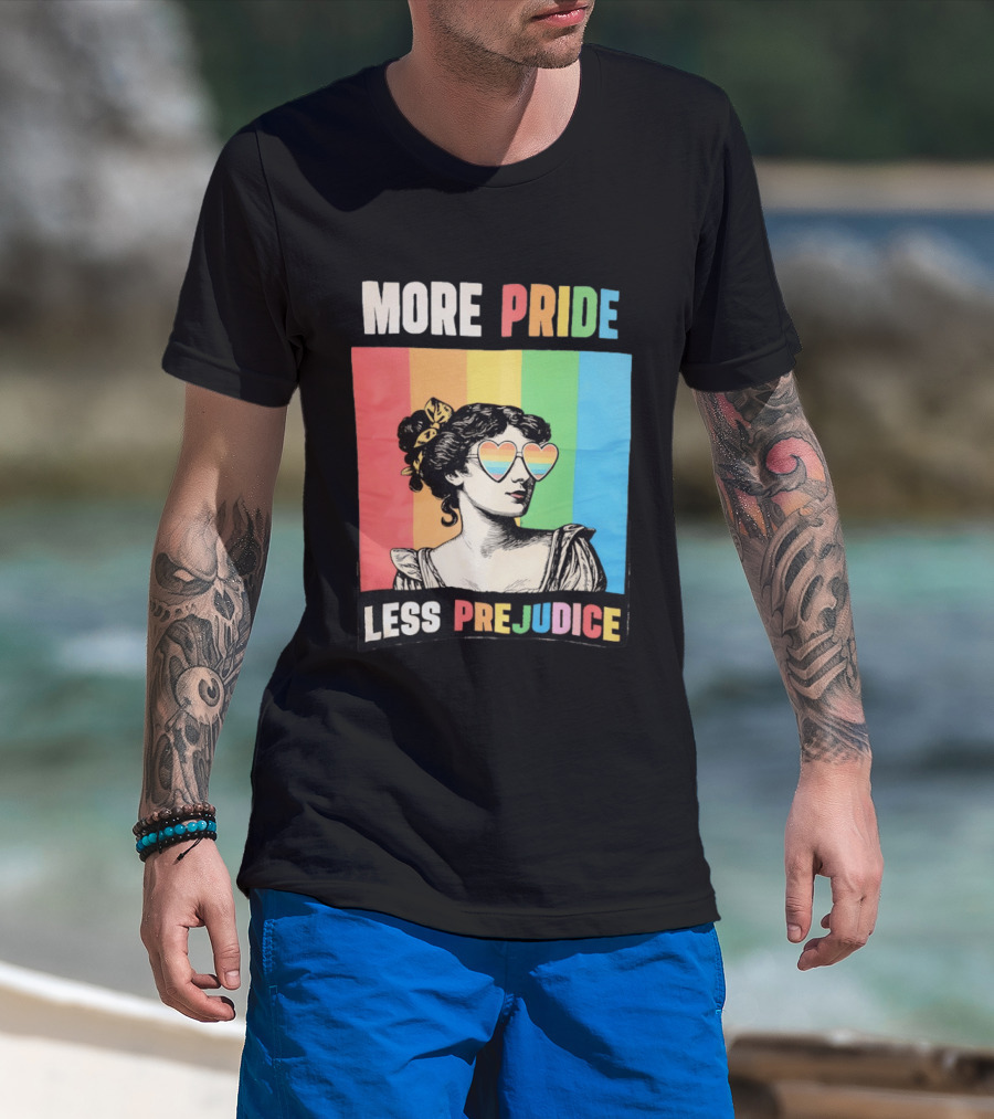 More Pride Less Prejudice Rainbow Heart Sunglasses Regency T-Shirt