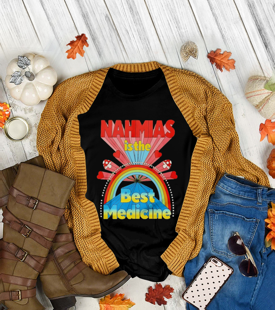 Nahmias is the Best Medicine Rainbow Hearts and Mushrooms T-Shirt