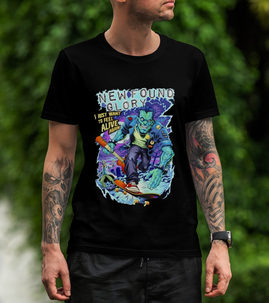 New Found Glory I Just Want To Feel Alive Again Frankenstein Skateboard Zombie Punk T-Shirt