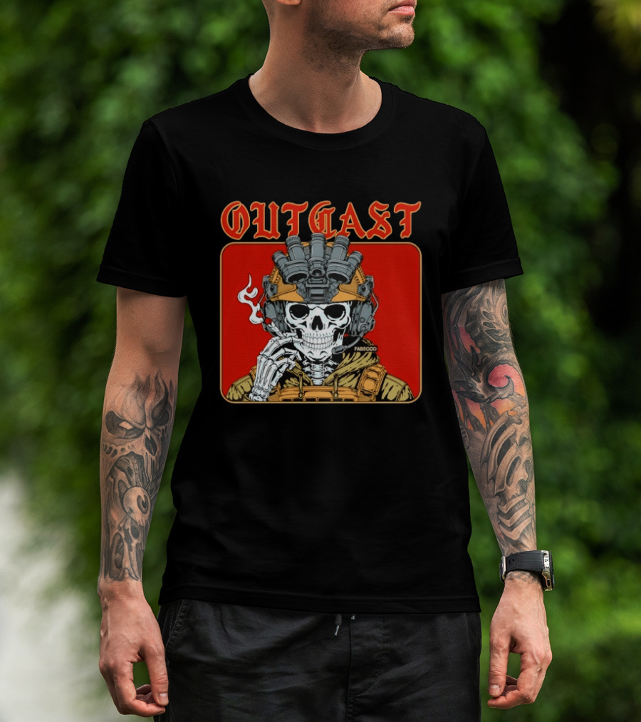 OUTGAST Skull Smoking With Night Vision Goggles FABECOO T-Shirt