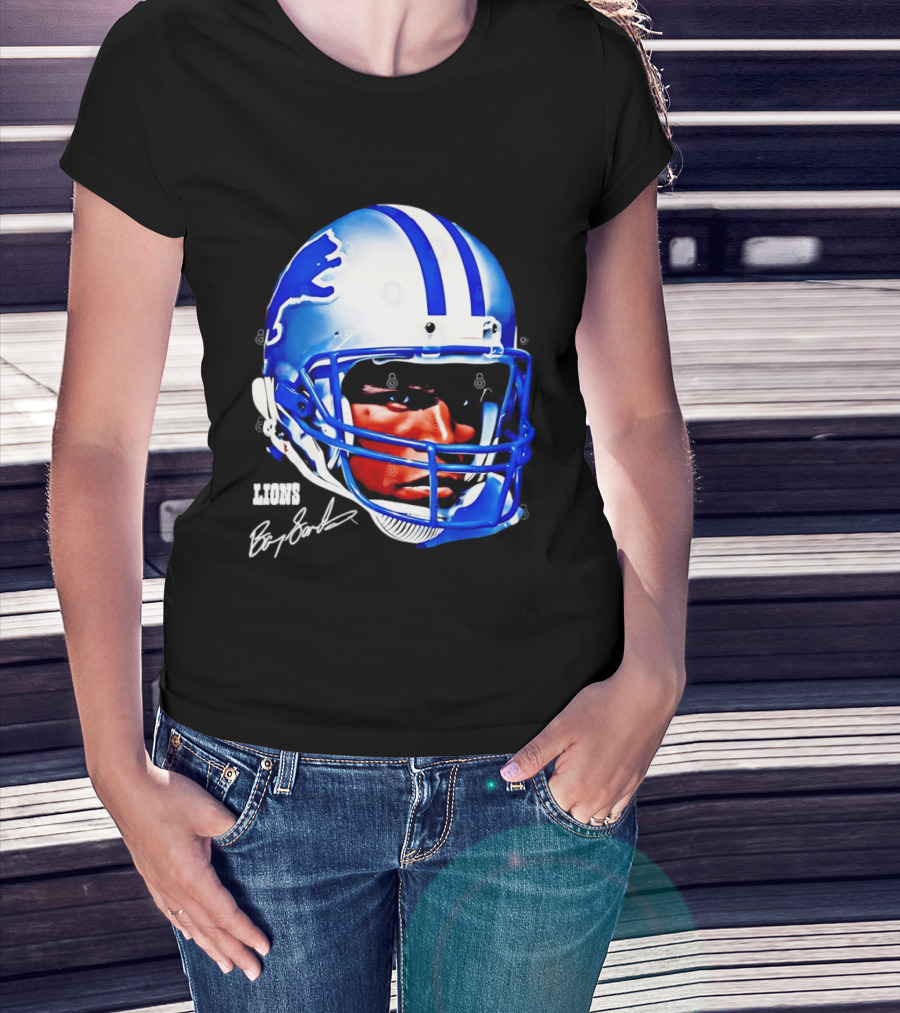 Barry Sanders Detroit Lions Helmet Signature Lions T-Shirt